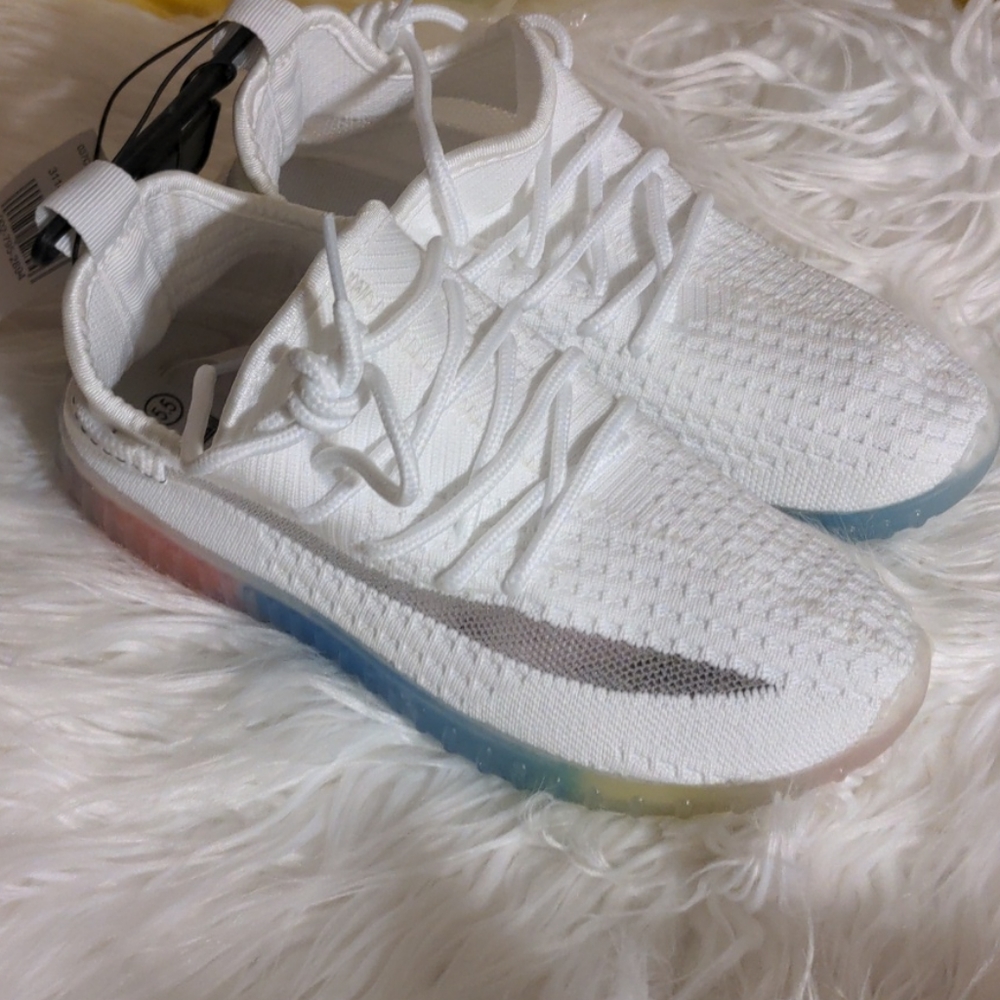 Taxi slip on slides white and multi color sole